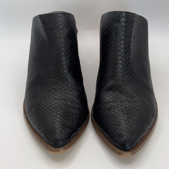 Report Pointed Toe TOSH Mule Block Heel Black Snakeskin Texture Print Sz. 7.5 - Picture 3 of 9